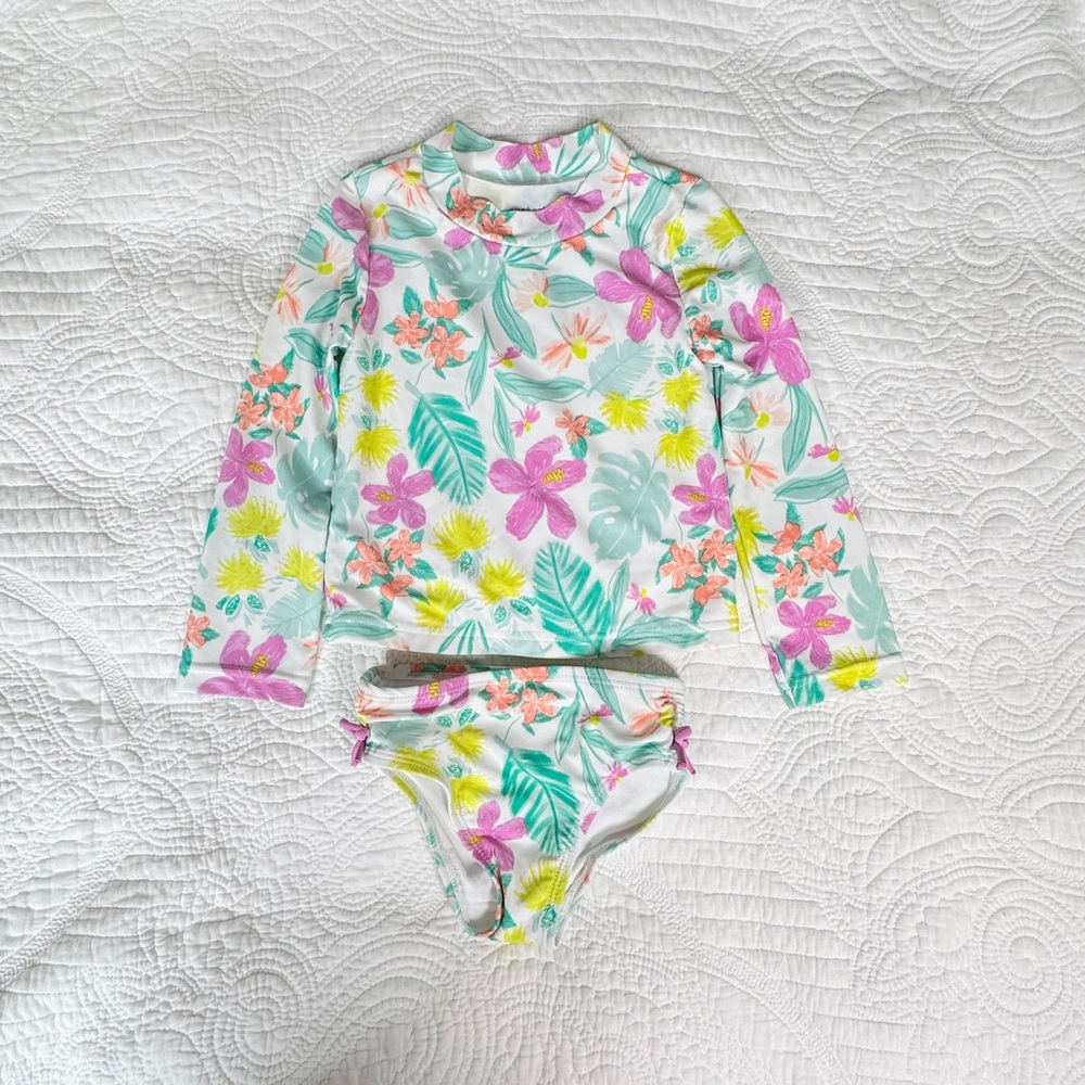 Carter’s Toddler Girl Long-Sleeve Rashguard Set Multicolor Swimsuit Size 3T - Picture 1 of 6